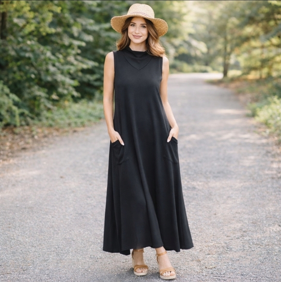 New Black Maxi Dress By Exclusive Heart Sleeveless Knit Relaxed Casual NWT Sz L - Picture 8 of 8